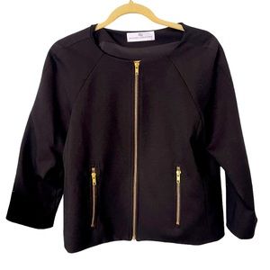 Amanda Uprichard Black Short‎ Zip Front Blazer with Gold Zipper Accents M